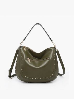 Olive Green Studded Hobo Shoulder Bag